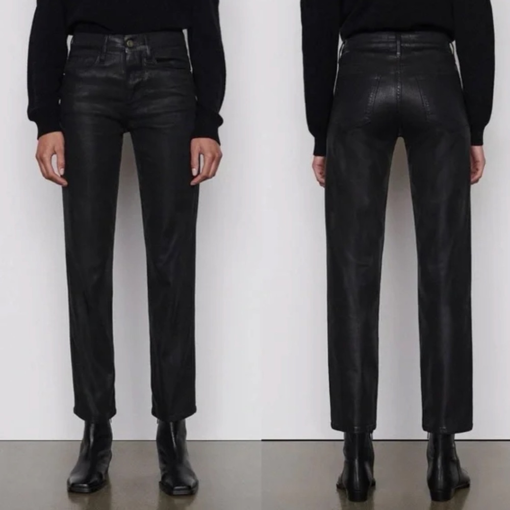 Frame_le Sylvie slender straight-black coated stretch jeans size 24